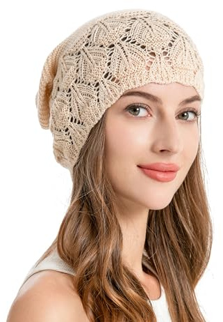 ZLYC Cappello Estivo da Donna in Maglia a Mano, Berretto all'Uncinetto, Beanie Vintage, Taglia Unica
