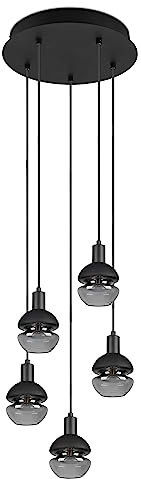 Trio Leuchten Pendelleuchte Mela 313100532, Metall Schwarz matt, Glas schwarz/klar, exkl. 5x E14