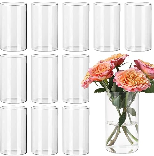 SUPMIND 12pcs Clear Cylinder Vases for Centerpieces, Glass Flower Vases for Wedding Decorations and Home Decor, 6 Inch Glass Hurricane Candle Holder for Table Shelf
