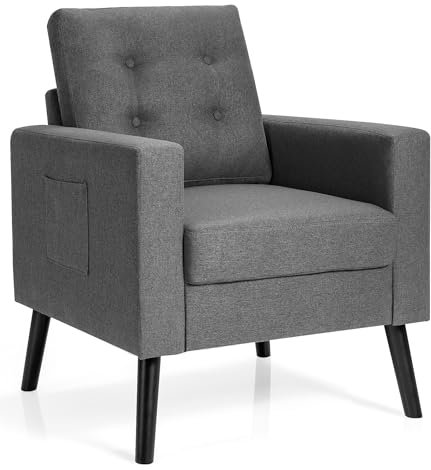 COSTWAY Sessel mit 2 Seitentaschen, Ohrensessel mit Armlehnen und Rückenkissen, Sitztiefe: 53 cm, Einzelsofa gepolstert, Fernsehsessel, Relaxsessel für Wohnzimmer, 81 x 67 x 86 cm (Grau)