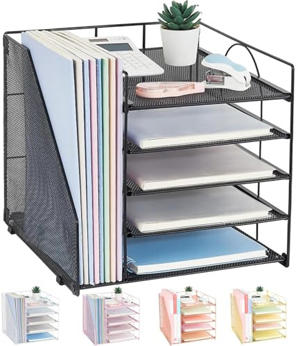 LEKETREE Organizer da scrivania con vassoio per lettere a 5 livelli e porta documenti, accessori da scrivania per forniture per ufficio e spazio di lavoro (nero)