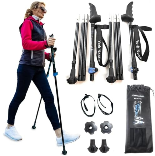 York Nordic Motivator Swift Connect Travel Poles for Balance and Rehab - Patented Stability Grips - Lightweight, Adjustable and Collapsible Includes Detachable Feet and Travel Bag
