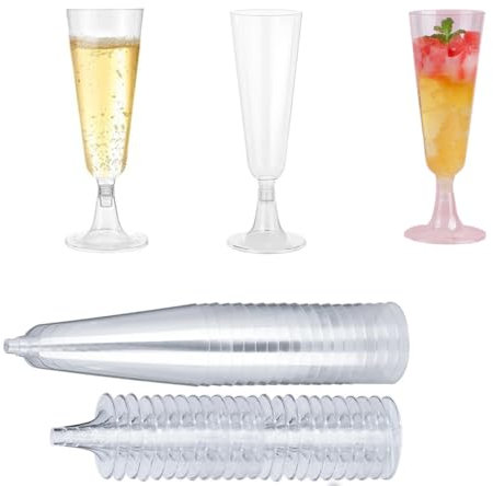 Naisfei Copas de champán de plástico, 20 unidades, transparentes, reutilizables, para copas de champán, para bodas, cumpleaños, picnics, fiestas, (150 ml)