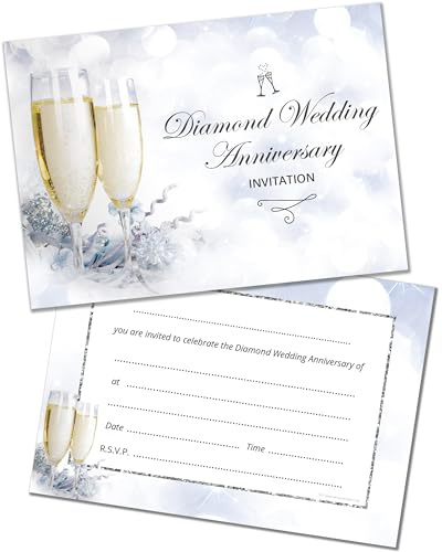 Olivia Samuel 20 x Diamond Wedding Anniversary Invitations – Ready to Write with Envelopes – Champagne 60th Anniversary – Designed and Printed in the UK