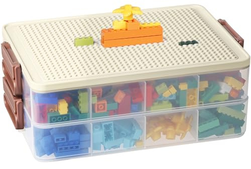 Greentainer Stackable Storage Box with Lids for Cube, Clear 2 Layers Plastic Kids Toy Storage Boxes,with Compartments,Containers for Storing Toys,Jewelry, Beads, Crafts,Tools(White)