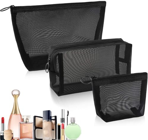 Mesh kosmetikväska, dam resa necessär, kosmetisk förvaring, väskor kontor resor arrangör tillbehör set makeup-väska, 3 stycken