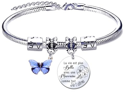 MNBVBV Bracelet Cadeau Baptême Personnalisé Marraine d'anniversaire Cadeau fête des mères pour Marraine Cadeaux de Noël (3)