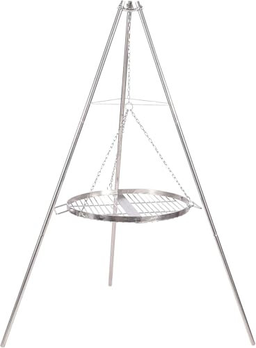 REDCAMP Swivel Grill with Cooking Grate, Including Chains, Height Adjustable, Stainless Steel Camping Swivel Grill Stainless Steel with Round Cooking Grate and Carry Bag for Outdoor BBQ, Silver