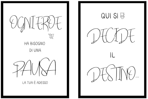 EQUIK PRODUCTS Poster da bagno | Set di 2 poster divertenti per WC e bagno | Decorazione moderna e umoristica con frasi spiritose per ogni occasione (Pausa di riflessione A4)