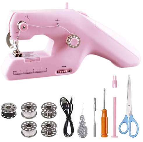Mini machine à coudre manuelle, portable, électrique, double fil, machine à coudre à la main avec accessoires de couture, outils de couture électriques pour débutants, bricolage, couture, vêtements