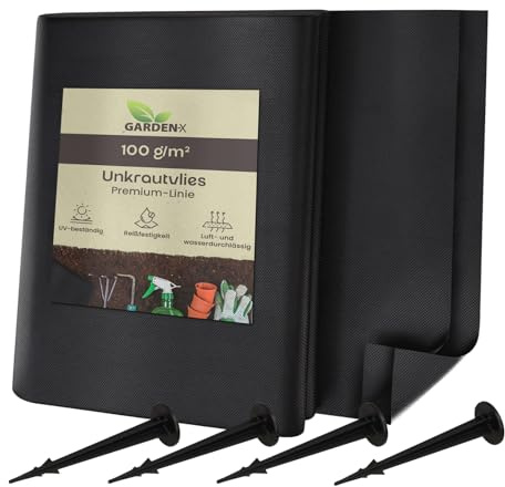 GARDENIX Tessuto Non Tessuto per Erbacce con 100 Ancore, 1 m x 5 m, permeabile all'Acqua 100 g/m², Colore Nero, Resistente ai Raggi UV, per aiuole Rialzate, Pellicola Protettiva per Piante