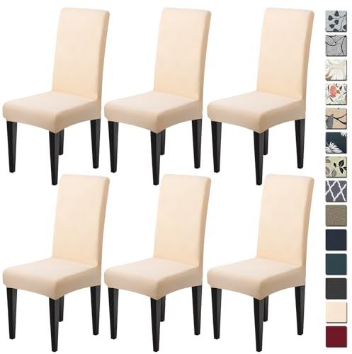 Dioxide Fundas para Sillas de Comedor Pack de 4/6 Ajustables y Elásticas,Fundas Sillas Lavables Suaves,Material Duradero y Fácil de Limpiar Ideal para Hogar,Restaurante(Beige)