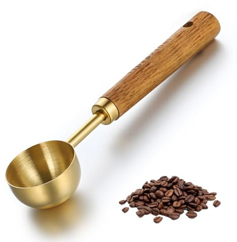 Guld kaffesked portionskopa retro kaffesked i rostfritt stål 15 ml kaffe doseringssked svart valnötshandtag för mätning av kaffebönor malda bönor te