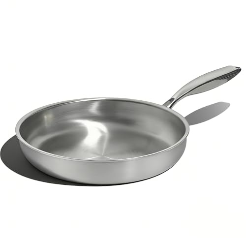 Umite Chef 10 Inch Stainless Steel Frying Pan, Non-Toxic 5 Ply Stainless Clad, Professional Skillet Cookware, Dishwasher Safe Kitchen Pan, Compatible with Induction, Oven Safe Saucepan,PFOA&PTFE Free
