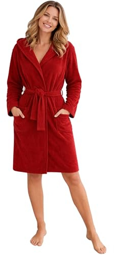 Morgenstern Peignoir Femme Court en Éponge Légère 100% Coton avec Capuche Ela Certifié Oeko-Tex Standard Taille M Rouge