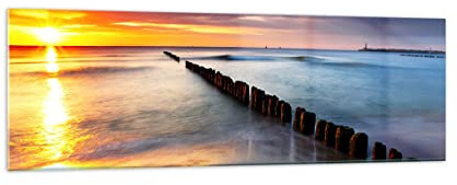 Moderne Impression sur Verre 160x50cm Image Tableau en Verre Decoration Murale Mer côte plage lever de soleil Grand XXL Tableaux Decoratifs Muraux Chambre Panoramique Deco Salon Art GAB160x50-2781