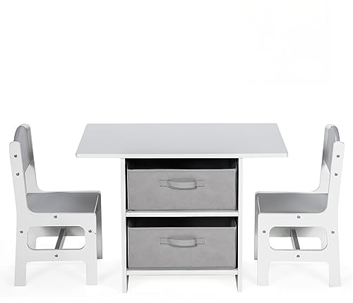 LIFEZEAL Juego de Mesa y Silla para niños, Mesa de Actividades con 2 sillas, Escritorio Infantil con 2 cajones extraíbles, para niños a Partir de 3 años (Gris)
