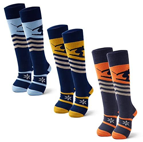 Qterdiz Ski Socks Kids Boys Winter Warm Snowboarding Socks for Boys Girls Thick Thermal Skating Socks 3 Pack Skiing 6-8 Years