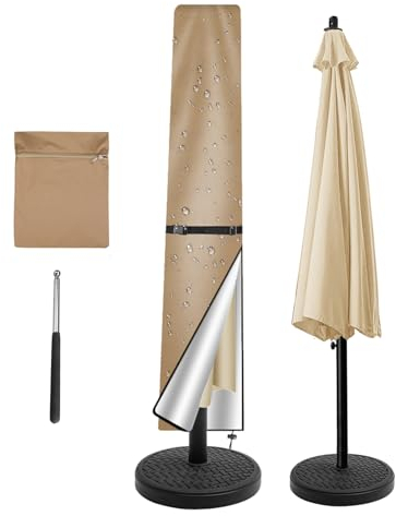 NAKIHOUSE Housse de protection pour parasol, imperméable, résistante aux intempéries, anti-UV et coupe-vent, pour parasols d'extérieur et de marché, 190 x 30/50 cm, kaki