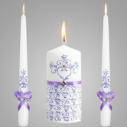 Unity Violet - Set di candele per cerimonia nuziale, set di 3 candele da 15,2 cm e 2 coni da 25,4 cm