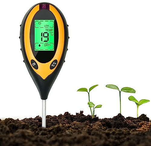 Flintronic Medidor de pH de Suelo 4 en 1, Medidor de Humedad del Suelo con pH/Temperature del Suelo/Humedad Ambiental/LIluminancia/Humedad del Suelo, para Agricultura/Jardín/Plantas (sin batería)