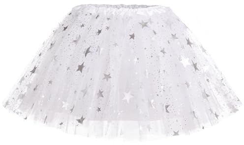 PLIKSUVER Faldas Tutú para Niñas 3 Capas de Tul Falda Ballet con Estrella Lentejuelas, Falda de Princesa de Navidad para Fiestas Cumpleaños Carnaval Danza Rendimiento Fiesta (Blanco)