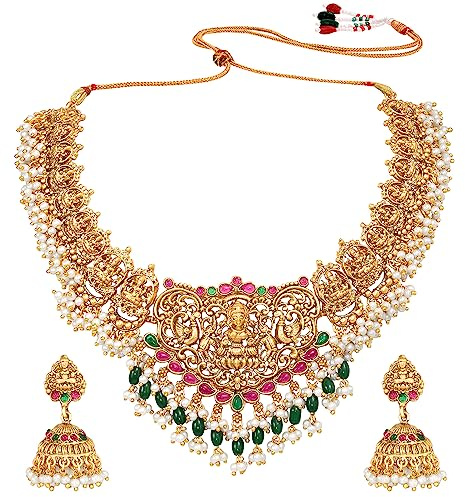 Aheli Lariya Pearl Kundan Necklace Earrings Bharatanatyam Jewelry set