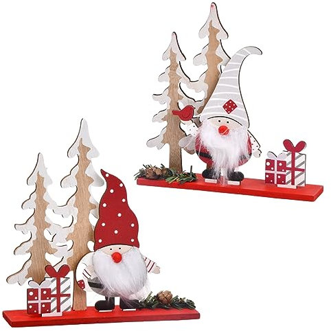 Jinlaili 2 Pièces Décoration de Table de Noël en Bois, Père Noël en Bois, Sapin de Noël, Décor De Bureau Figurine De Noël, Pere Noel Decoration, Cadeaux de Noël pour Enfants, Ornement de Noël Rouge