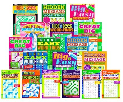 Idea Liftoff™ 18 Pack Assorted Large Print Word-Finds,Crosswords & Digest Word-Finds Puzzles for Adults. 12 Large Size and 6 Digest Size. (LG 8x10) (DG 5x8)