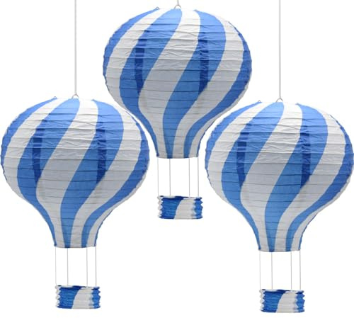 CEEYSEE 3 palloncini sospesi 30 cm di carta colorata con gondola pieghevole lanterna di carta per matrimoni, decorazioni per feste (blu/RQLNS