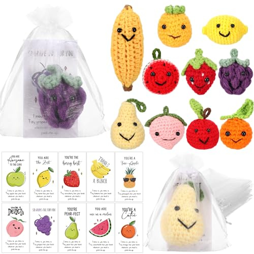 Shappy 20 Sets Dancing Fruit Inspirational Gift Positive Fruit Funny Wool Knitted Mini Coworker Appreciation Gift Motivational Pun Card Graduation Party Favor for Teacher Employee Staff