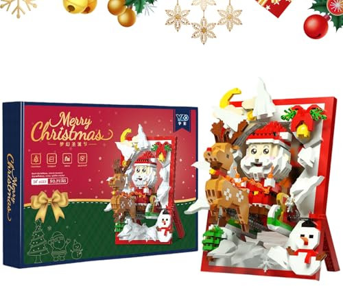Embhlitfe Blocs du Père Noël Jeu de Construction Mini Bloc de Noël 3D Peinture Modèle Set Bricolage Traîneau de Noël Jouets Ensemble Cadeau pour Enfants Adultes Garçons Filles
