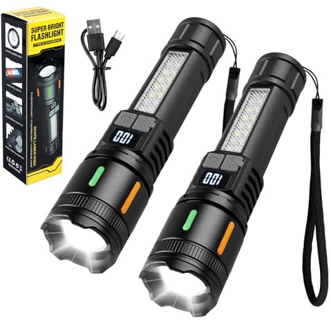 Lot De 2 Lampe Torche Led Ultra Puissante, Lampe De Poche Rechargeable, Lumens Lampe De Poche Ultra Puissante, Lampe Torche Usb Rechargeable Avec Zoom, Pour Camping, Randonée, Urgence