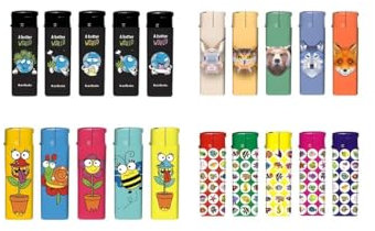 DISPAU Pack de 50 Mecheros Recargables Electrónicos de Colores y Diseños Surtidos Fácil Encendido, Pack Económico