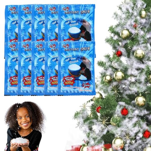 Sofortiges Schneepulver,10 Stücke Fluffiger Kunstschnee,Weihnachten Kunstschnee Dekor,Feiner Pulverschnee,Künstliches Flauschiges Schneepulver,Dekoschnee Simulation Schnee für Weihnachten Party