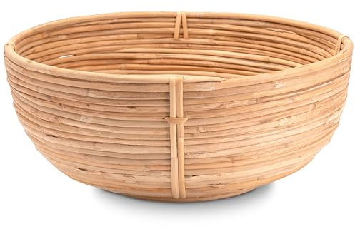 Decorasian Obstkorb geflochten rund aus Rattan - Obstschale groß - als Brotkorb BZW. Brötchenkorb oder Obstschale - 32cm