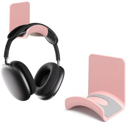 wigmoa S-T8 Compact Headphone Stand for Under Desk Headset Wall Mount with Secure Adhesive Hook, Compatible for Airpods Max &Most Headphone/Controller (Pink/Wall Mount)