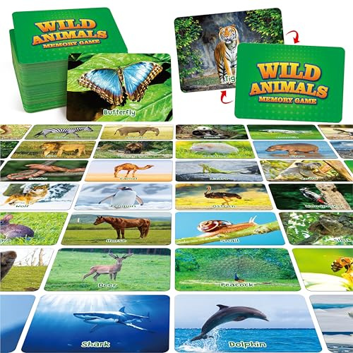 Hebayy Wild Animal Matching Game, 80 PCS Realistic Animal Memory Matching Cards for Toddlers 40 Pairs Real Animal Memory Cards Educational Toys for Preschool Boys & Girls 4 5 6 Years Old