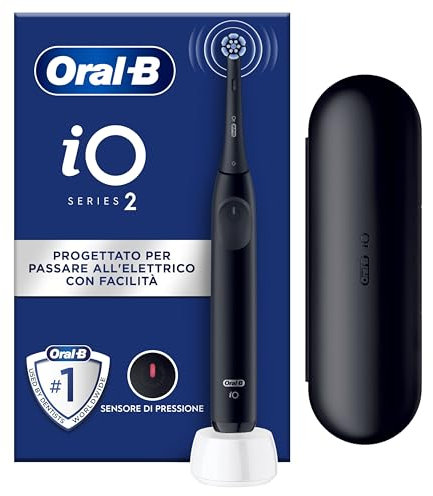 Oral-B Brosse A Dents Electrique iO 2 Noire, 3 Modes De Nettoyage, Brossage Souple Et Silencieux, Capteur De Pression, Brossette Oral B De Rechange, Chargeur, Etui De Voyage
