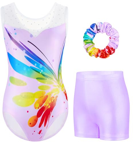 Boteria Justaucorps de Gymnastique pour Filles Trois Pièces Maillots de Gymnastique Gymnastique à Sans Manche avec Short et Bandeau