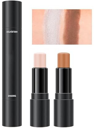 Dual-Ended Finishing Highlighter Stick Concealer Highlighter Finish Dual Colour Dual Face Contouring Makeup Concealer Stick (01, Talla única)