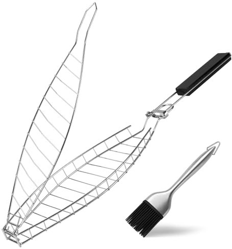 penobon Parrilla Barbacoa acero Inoxidable, Rejilla Pescado Barbacoa con Pincel Aceite, Cestas Barbacoa para Pescado, Bistec, Alitas de Pollo