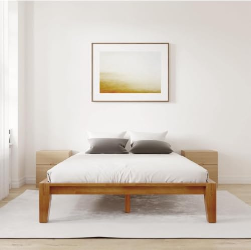 Brintavo Solid Wood Double Bed Frame with Storage, 4ft6 Tool-Free 10-minutes Assembly, Japanese Joinery Platform Bed Solid Wood Bedframe, Modern Mortise & Tenon Bed Base, Neutual.
