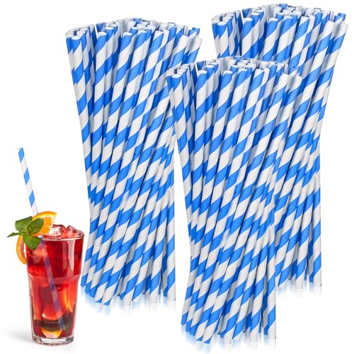 100 st papperssugrör, pappersstrån, dekorativa blå papperssugrör för Oktoberfest, dekorera bayerska fester, cocktails, kaféer, födelsedagar och bröllop