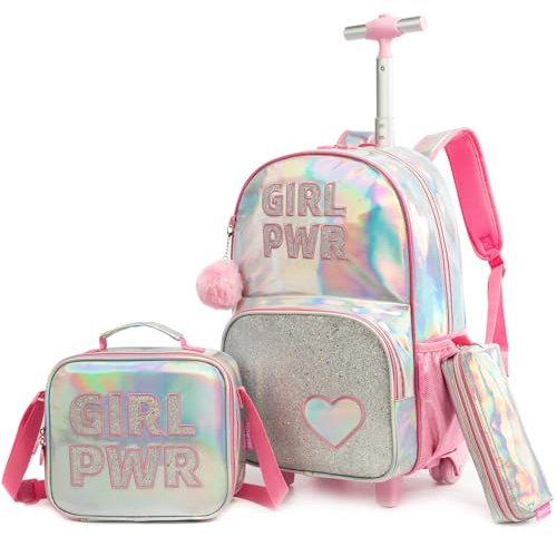Egchescebo Kids Letter GP Rolling Backpack for Girls Pink,3PCS Set