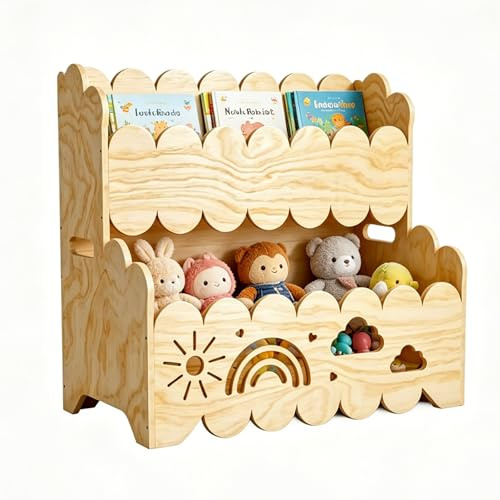 Jinfanshurich Montessori Libreria per bambini in legno, a 2 livelli, per bambini, organizer per giocattoli, cameretta dei bambini, libreria per bambini
