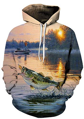 COAOBO Pull À Capuche Unisexe 3D pour Enfant,Enfants Adolescent Fille Garçon Hoodies 3D Pêche Imprimer Animal Graphique Sweat Poche Pull À Capuche pour 4-16Y-150Cm