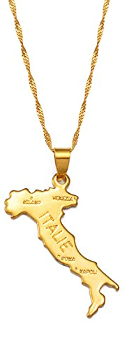 LIUZIXI Italie Carte Pendentif Colliers - Traditionnel Ethnique Italien Carte Pendentif Amitié Collier - pour Femmes Hommes Bijoux Patriotiques Cadeaux De Fête De Vacances, Or