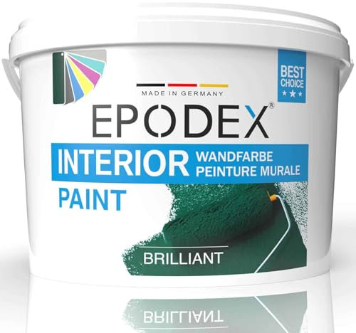 EPODEX® INTERIOR PAINT | Innenwandfarbe | Wandfarbe| 45 Brilliante Farben Polar Weiß Bunt Farbig | Spritzfrei Strapazierfähig Geruchsarm Hohe Deckkraft 3-53Kg