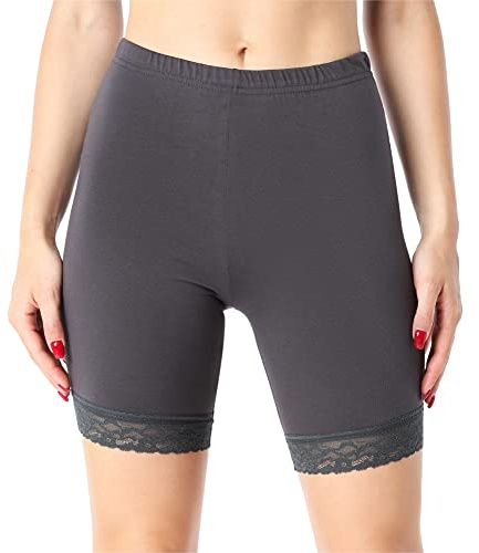 Bellivalini Damen Kurze Leggings aus Bio-Baumwolle mit Spitze für Tunika BLV50-225 (Graphit, XXL)